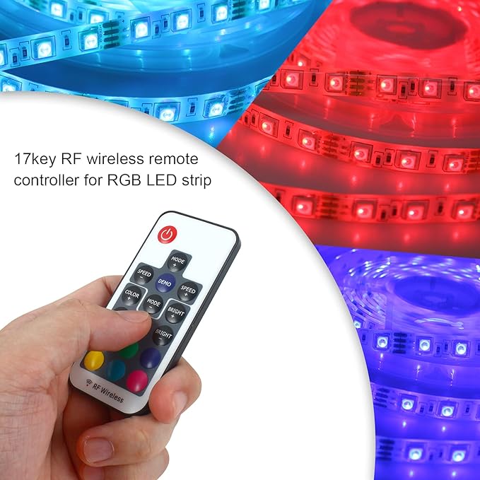 Taoellen RF Wireless Remote LED Controller,DC 5V-24V RGB Controller for 5050 3528 5630 LED Strip Lights,19 Modes 20 Colors Wireless Dimmer,Memory Function,12A Max Load