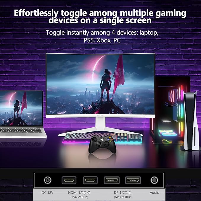 Z-Edge 27 inch Curved Gaming Monitor, FHD 1080P 300Hz Curved Monitor 1500R Computer Monitor, MPRT 1ms Monitor, 16.7M Colors, UG27S 2X DP 1.4 Ports and 2X HDMI 2.0 Ports (White