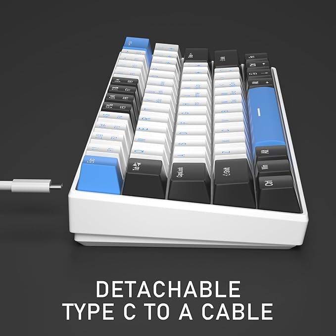Camiysn 60% Mechanical Gaming Keyboard,Mixed Color Keycaps Gaming Keyboard with Brown Switches, Detachable Type-C Cable Mini Keyboard with Blue LED Light for PC/Laptop