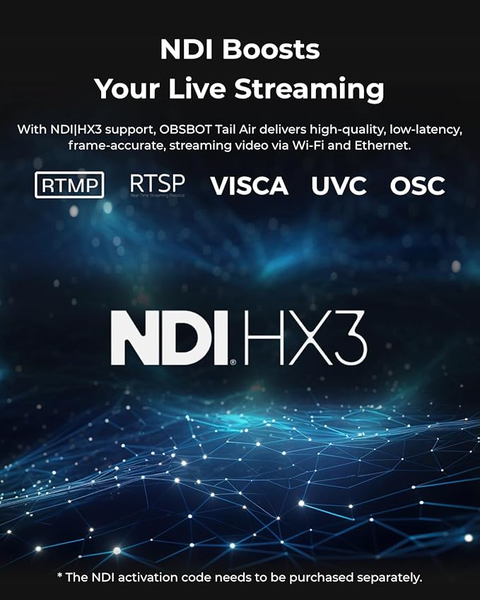 OBSBOT Tail Air NDI Streaming Camera 4K, AI Tracking PTZ Camera with Intelligent APP, Gesture Control, HDMI/USB-C/Wireless Webcam, Video Camera Live Stream for YouTube, Church, Worship, Creator, etc.