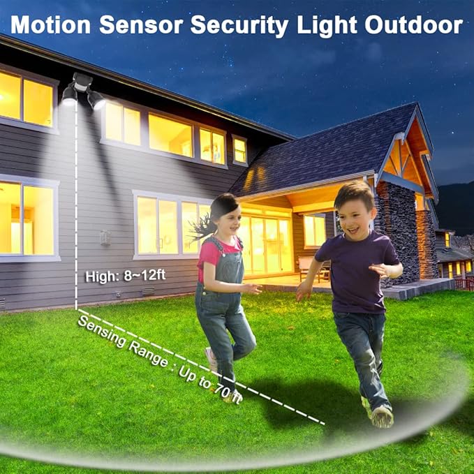 EMANER Security Lights Motion Outdoor, 280W Equiv. Dusk to Dawn LED Flood Light, Keep On or Motion Triggered 4-Mode, Daylight White Corded Wall Light for Porch Driveway Barn (2-Pack)