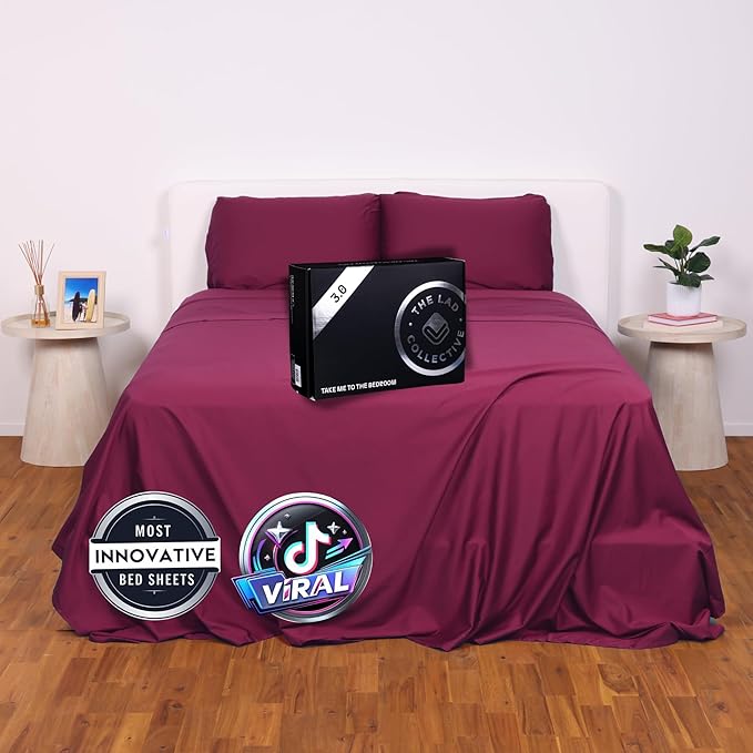 THE LAD COLLECTIVE 3.0 King Bedding Set - 4-Piece Bedset w/Fitted Sheet, Top Sheet & 2 Standard Pillowcases [Duvet Not Included] - Bamboo-Cotton - New England