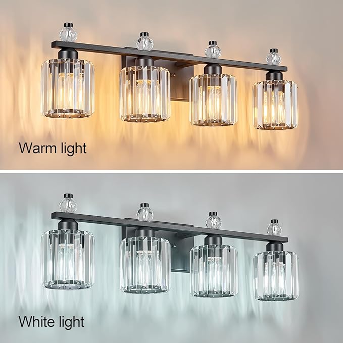 FDPBY Bathroom Vanity Lights 4-Light Sand Black Modern Crystal Vanity Light Fixtures Over Mirror Crystal Bathroom Vanity Lighting Fixtures