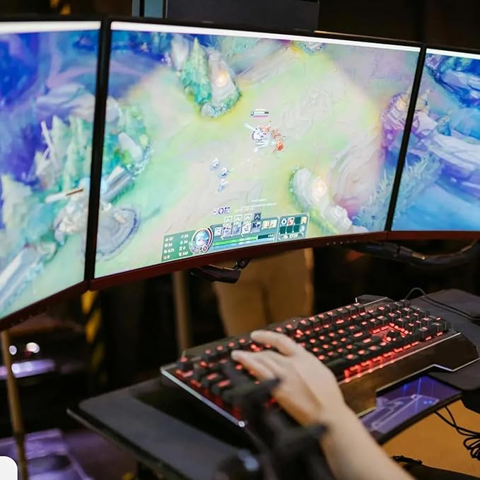 Kado Triple Monitor Setup - 3-Pack 24" Curved 1920x1080 Computer Monitor 1500R 75Hz VESA Mount HDMI Office Gaming Hybrid Built-in Speakers (C24X Trio Series)