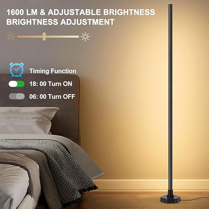 YTDRGB Corner Floor Lamp RGBW, LED Floor Lamp with APP, IF Remote Control, Music Sync, Timer and 16 Million DIY Colors, Smart Corner Light for Gaming Rooms Bedrooms