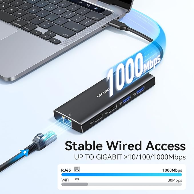 USB C Hub Multiport Adapter, ABIWAZY 10 in 1 USBC to Ethernet Adapter with 4K HDMI, Ethernet Gigabit, 100W PD, USB-C Data Port and SD/TF Slot for MacBook Pro/Air, Dell XPS, iPad Pro, Galaxy (Black)