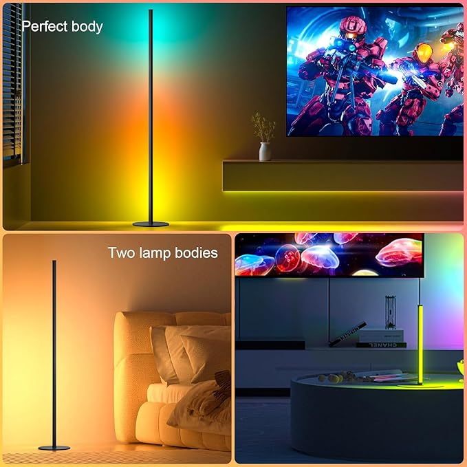 Corner Floor Lamp Compatible with Alexa, Smart LED Corner Lamp 55", APP & Remote Control with Music Sync, 16 Million Colors & Timer, Color Changing Ambient Lighting for Living Room Bedroom Game Room