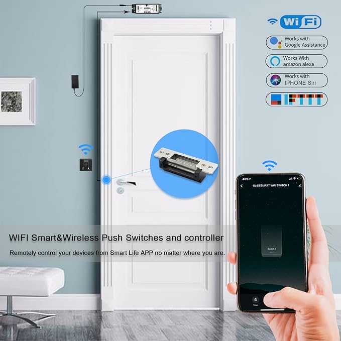 WiFi Access Control 400lb Holding Force Electic Magnetic Door Lock System Kit with Remote and Smartphone app Control, paired with Wireless Push Panel Switch (Electric Strike Lock kit)