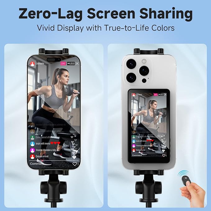 Bouvardia for Magnetic Vlog Selfie Monitor Screen, Zero-Lag Screen Sharing, 2000mAh Battery, Back Rear Camera Monitor with Bluetooth for Live Streaming and TikTok, Compatible with iPhone and Android