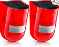 Qualirey 2 Pack Solar Sound and Light Alarm Motion Sensor 129db Outdoor Security Siren Waterproof Motion Activated Detector Alarm 6 LEDs Flash Warning Strobe System for Home, Farm (Red)