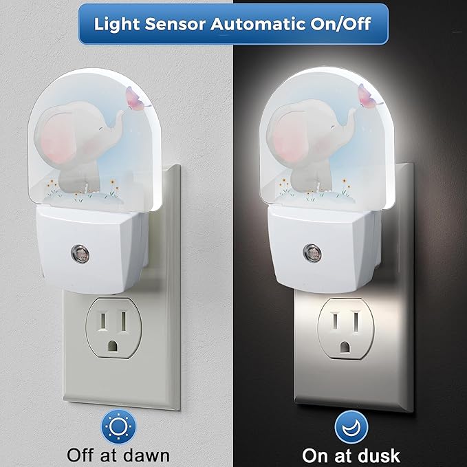 YESPOAK Cute Little Elephant Play Butterfly Dusk to Dawn Night Light Auto Sensor Lamp Home Indoor Stairway Kitchen Corridor Night Lights Plug Into Wall Décor Boys Girls Women Men Room Gifts