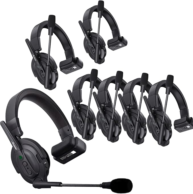Accsoon Como MIC02-1H4R Wireless Headset Intercom System 7-Person Full Duplex 1312ft Team Communication Group Talk, Links up to 9-Person, 10+Hour Battery Life