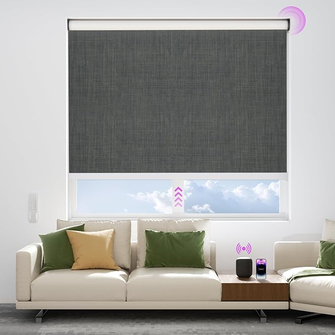 Astomi Motorized Blinds with Remote - Blackout Smart Roller Shades Compatible with Alexa & Goggle Home, Solar Rechargeable, Custom Size 22" - 100" for Indoor Window, Forest
