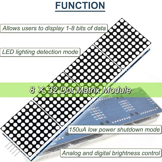 DAOKAI MAX7219 Dot Matrix Module 8 x 32 MCU Control Driver Board Green LED Common Cathode 4 in 1 Display Module with Dupont Cable for Arduino Microcontroller