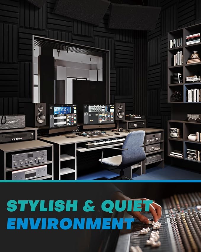 50Packs Curved Sound Proof Foam Panels for Walls, 2" Acoustic Panels Sound Absorbing Dampening, Soundproofing Noise Reducing Cancelling Treatments for Home Office Recoding Studio Decor, 2x12x12 Black