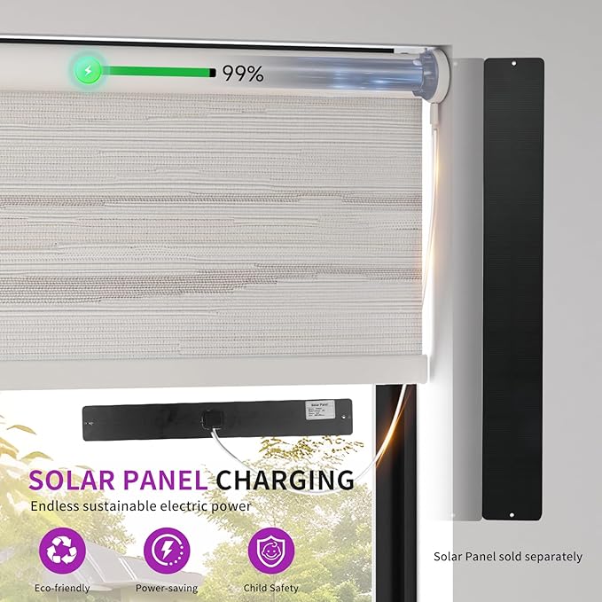 Astomi Motorized Blinds with Remote - Blackout Smart Roller Shades Compatible with Alexa & Goggle Home, Solar Rechargeable, Custom Size 22" - 100" for Indoor Window, Silver Grey