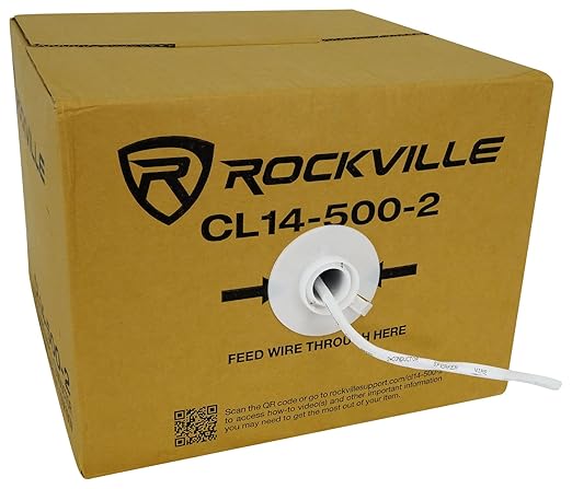 Rockville CL14-500-2 CL2 Rated 14 AWG 500' Speaker Wire, In-Wall and Ceiling Use, 2 Conductor, Oxygen-Free Copper, High Strand Count, Perfect for 70V/100V Home and Commercial Audio Installs