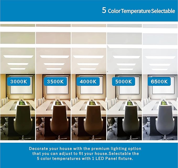 2x2 LED Light Flat Panel, 20/25/30/35/40W, 5 Color Temps 3K/3.5K/4K/5K/6.5K, Dimmable Recessed Drop Ceiling Lights, 2500-5000 Lumens, Lay in Fixture for Office, 120-277V, ETL DLC (6, Pack)