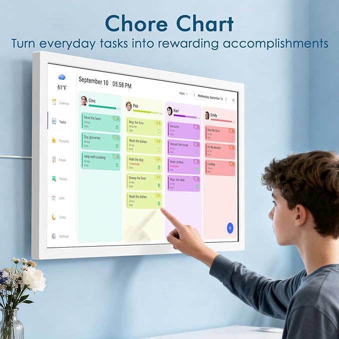 27 Inch Smart Digital Calendar Max, Wall Mountable Electronic Family Planner with Touchscreen, 1920 * 1080 IPS Display for Home & Office, Chore Chart & Event Sync White Gifts for Women