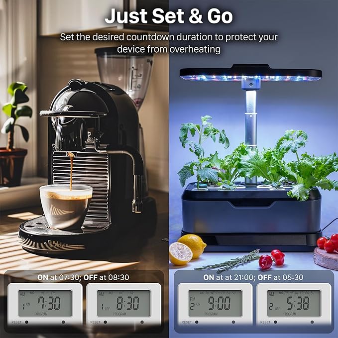 Fospower 7 Day Digital Timers for Electrical Outlets Indoor, Heavy Duty Dual Programmable Outlet Light Timer Switch, Electric Power Wall Timer for Grow Light, Lamp, 3 Prong, Grounded- 2 Pack