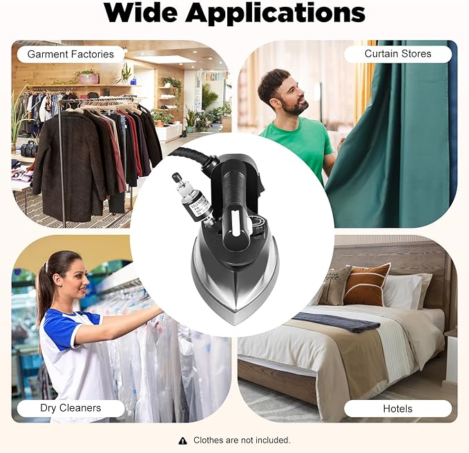 Industrial Gravity Feed Steam Iron 1200W Commercial Electric Iron with 3L Large Capacity Water Bottle, Temperature Adjustable Heavy Duty Clothes Iron for Garment Factory Dry Cleaners Hotels