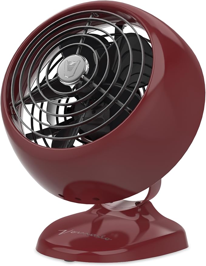 Vornado VFAN™ Mini Fan, Classic Vintage Fan, Retro Metal Air Circulator, For Desk & Bedside, 2 Speeds, Adjustable Tilt, Personal Cooling with Targeted Airflow, Quiet, Claret