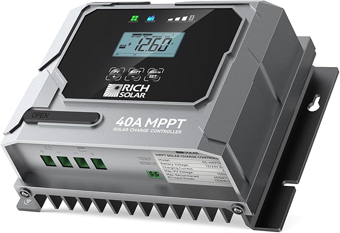 RICH SOLAR Bravo 40 | 40A MPPT Solar Charge Controller with Bluetooth – 12V/24V Auto-Detect, Lithium & Lead-Acid Battery Support for RVs, Campers & Off-Grid Systems
