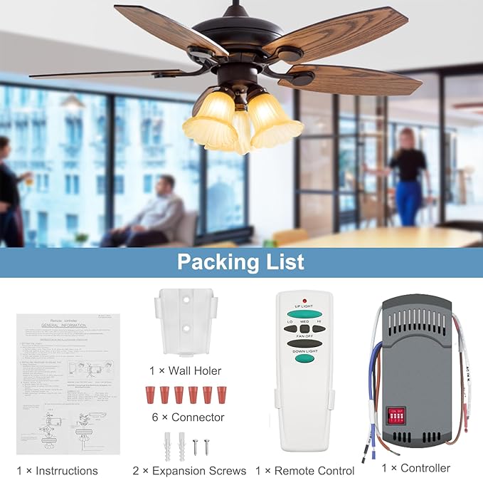 Hampton Bay Ceiling Fan Remote Control Kit, with Up and Down Light Remote Replacement for Hampton Bay Harbor Breeze Hunter Fan-HD FAN-53T FAN-35T UC7078T CHQ7078T Kit