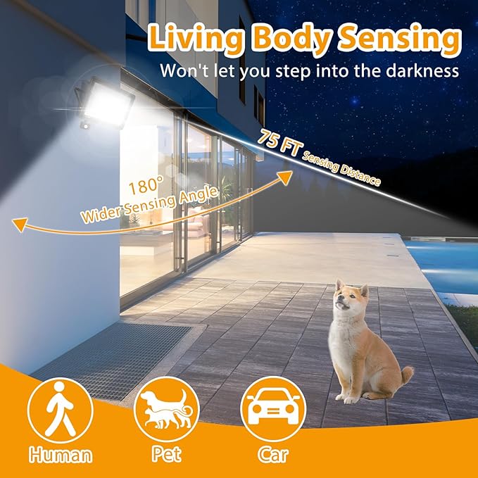 YANYCN 2 Pack 200W LED Motion Sensor Flood Light, Super Bright IP66 Waterproof Outdoor 23000 lumens 5000K Daylight Dusk to Dawn Security Light for Front Porch, Barn