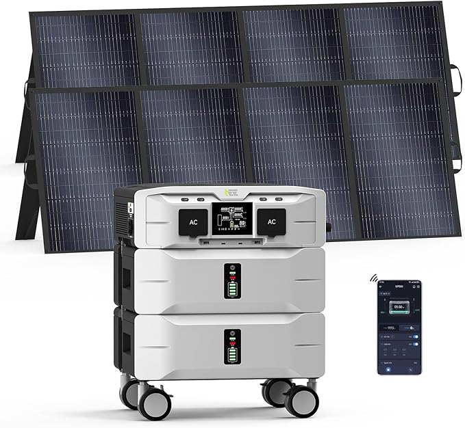 IEE SP5000 Solar Generator 5000W, 5120Wh Power Station with 2x400W Solar Panels, 5 AC Outlets(9000W Surge), 120V/240V Dual Voltage, LiFePO4 Battery for Home Backup Outdoors Camping RV Emergency