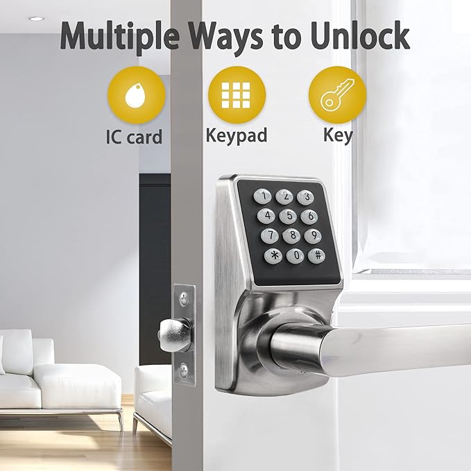 Keypad Door Lock with Handle, Digital Door Lock with Keypad Set,Keyless Entry Door Locks with Handle-IC Card and Anti-peep Password- Brushed Nickel-2PACKset