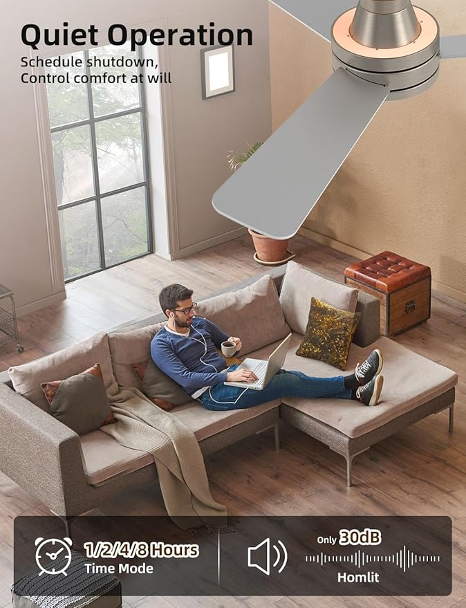 Homlit 42" RGB Ceiling Fan with Light, Music Sync Smart Fan with Alexa/Google/App Control, Low Profile Flush Mount, 6-Speed Quiet DC Motor, 4 CCT Dimmable Lighting for Bedroom Living Room