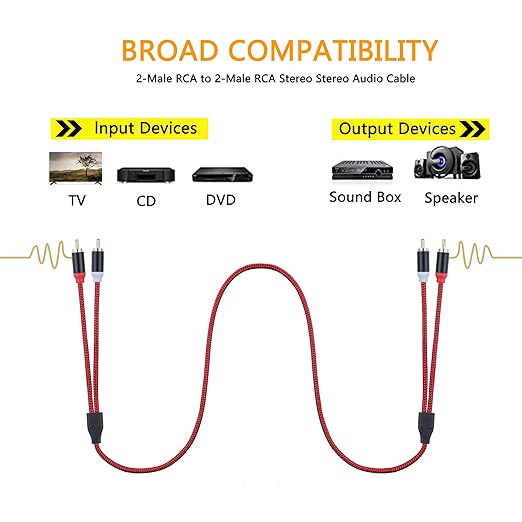 RCA Cable 6Ft,2Rca Male to 2-Rca Male Audio Stereo Subwoofer Cable [Hi-Fi Sound] Nylon-Braided Auxiliary Audio Cord for Home Theater, HDTV, Amplifiers, Hi-Fi Systems,Speakers and etc(6Ft/2M)