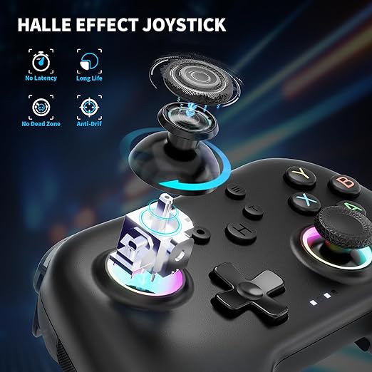 AceGamer Aurora Generation 2.4G Wireless Bluetooth Controller for Windows PC/Android/Switch/iOS/Steam Deck, Hall Joysticks and RGB Light- Upgraded PC Gaming Controller and Back Buttons Lock (Black)