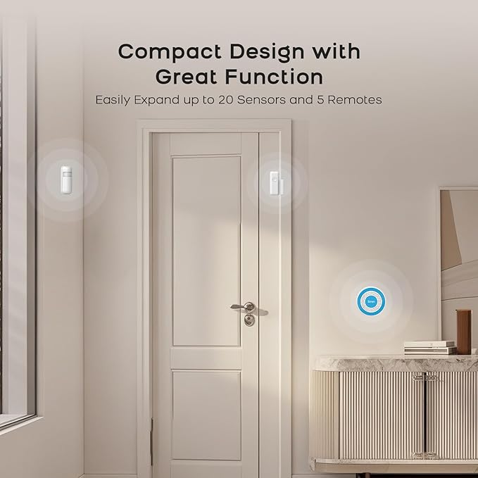 PGST Wifi Home Alarm System,Smart Home Security Systems with Instant Tuya App Alerts,8 PCS Door Alarm Kits Siren Hub with Motion and Door Sensors,Remote,Work with Alexa for Villa,Apartment,Kids Safety