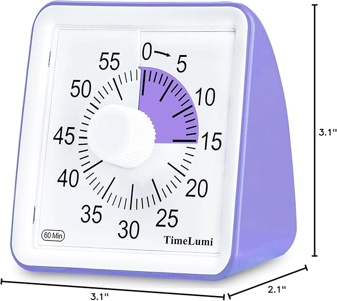 TimeLumi 60-Minute Visual Timer for Kids, Time Management Tool Study Classroom Timer, Home Edition Silent Countdown Timer for Toddler, Teachers and Adults (Purple)