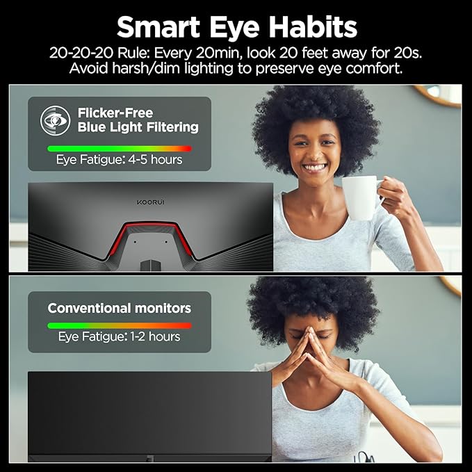 KOORUI 27" Gaming Monitor, 200Hz 1ms Fast IPS, WQHD (2560 x 1440p) HDR 400 Display, DCI-P3 95% Color Gamut, FreeSync Premium, Adaptive G-Sync, HDMI x 2, DisplayPort, G2721P