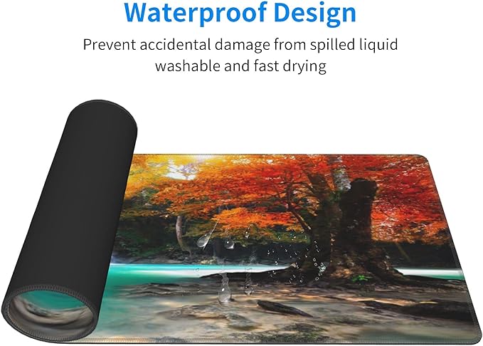 Deep Forest Waterfall Extended Big Mouse Pad Large,XL Gaming Mouse Pad Desk Pad,31.5x11.8inch Long Computer Keyboard Mouse Mat Mousepad with 3mm Non-Slip Base for Home Office Work