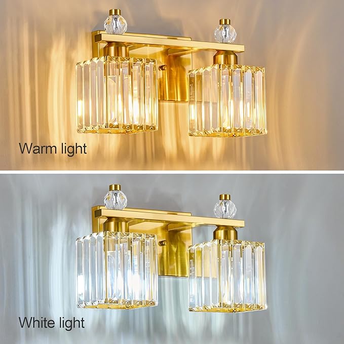 FDPBY Gold Bathroom Vanity Lights Crystal Vanity Light Bathroom Lighting Fixtures 2 Light Modern Vanity Lighting Fixtures