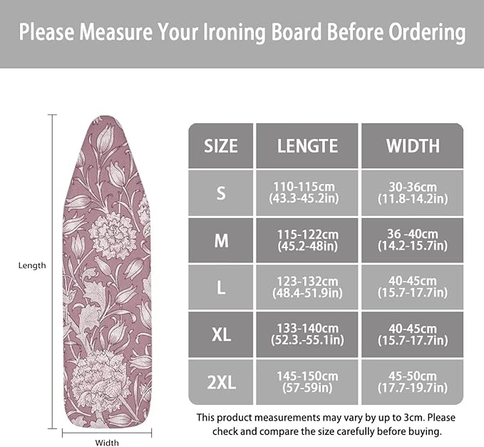 ZCFYGDX Ironing Board Cover,Scorch-Resistant Standard Nose Pocket, Elastic Edges,Iron Decor Covers St&ard Size-XL,Nylon Buckle Straps Hook & Loop Fastener Strap,Home Decor Pink Floral Print
