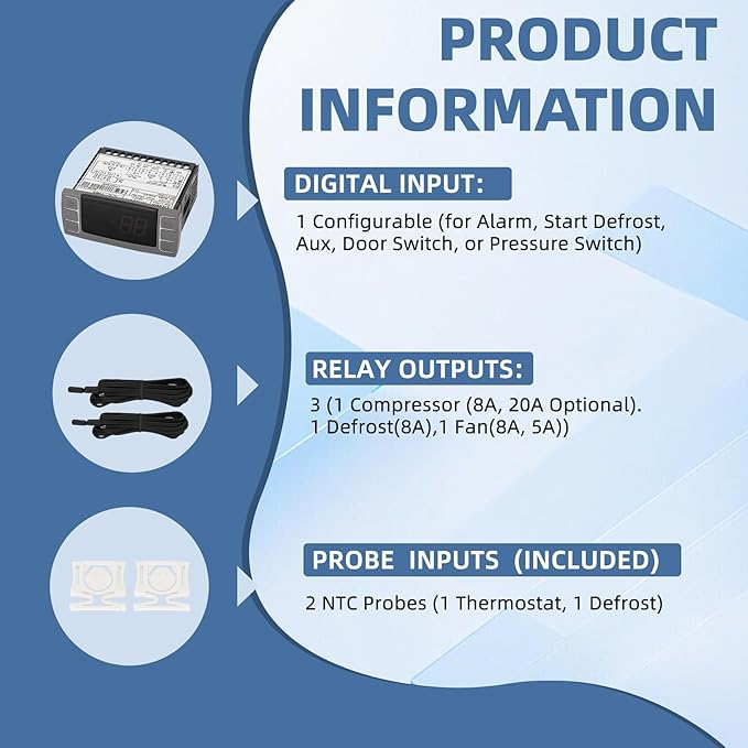 for Atosa W0302184 Temperature Controllers, Programmable Digital Thermostat with Sensor Probe Fit for 120V 50-60hz Commercial Refrigerators/Freezer (Includes Mounting Hardware)