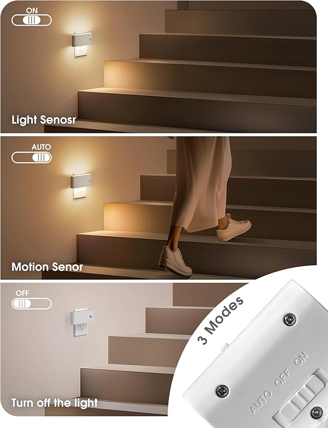 JandCase Motion Senor Night Light,2 Pack Night Lights Plug into Wall, 0-100 LM Dimmable Plug in Nightlight, LED Night Light, 3000K Warm White for Bedroom Bathroom Hallway Home Decor