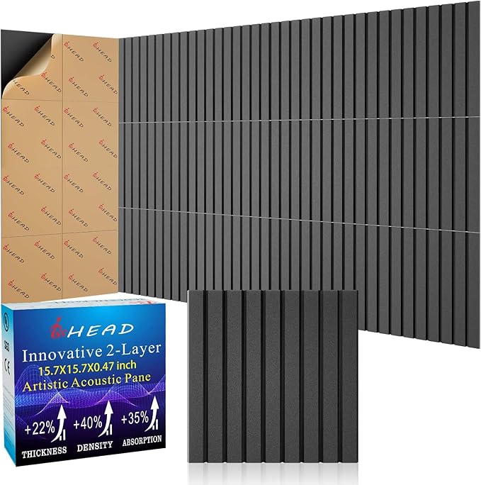 BSHEAD 8 Pack Large Soundproof Wall Panels, 15.7 x 15.7 x 0.47 in Sound Proof Foam Panels for Walls, 1.2lb/ft³ High Density, Thicker 0.47in, Acoustic Panels, Sound Dampening Panels Black