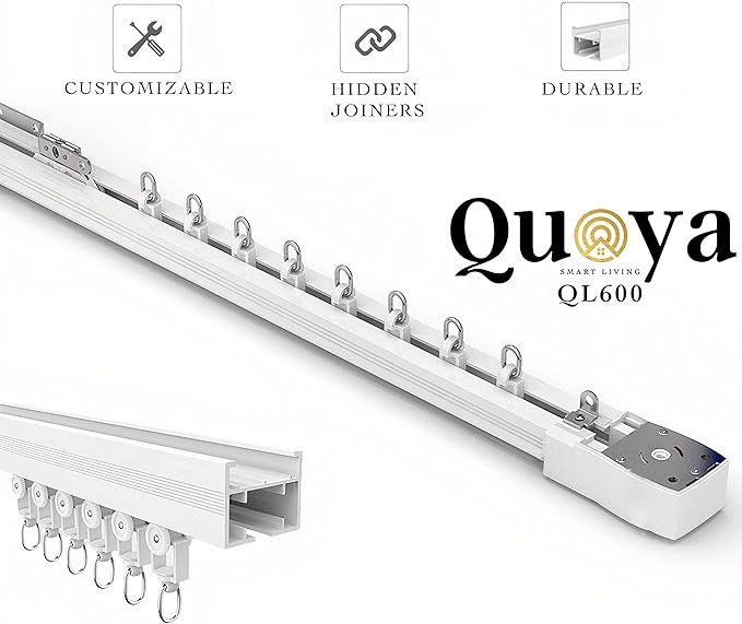 Quoya QL600 Smart Electric Curtain Track, Motorized Motor, Adjustable Track Length, Compatible with Alexa, Google, Siri, Apple Watch (up to 275 inches (7 metres) (Wall Brackets NOT Included)