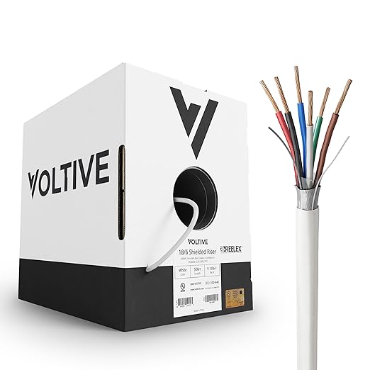 Voltive 18/6 Shielded Low Voltage Wire, Riser CL3R, White, 500ft - 18AWG, 6 Conductors, Overall Shield, Stranded Bare Copper, UL Listed - V-1256-1