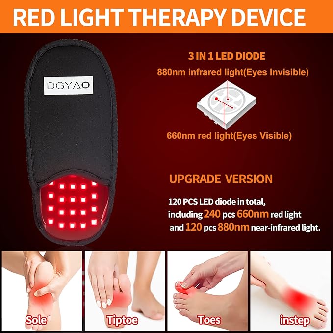 DGQY Upgraded Red Infrared Light Therapy for Feet Pain Relief FDA Cleared LED Light Therapy Slipper Device for Foot Toes Instep Heel Home Use (PS-HJ1)