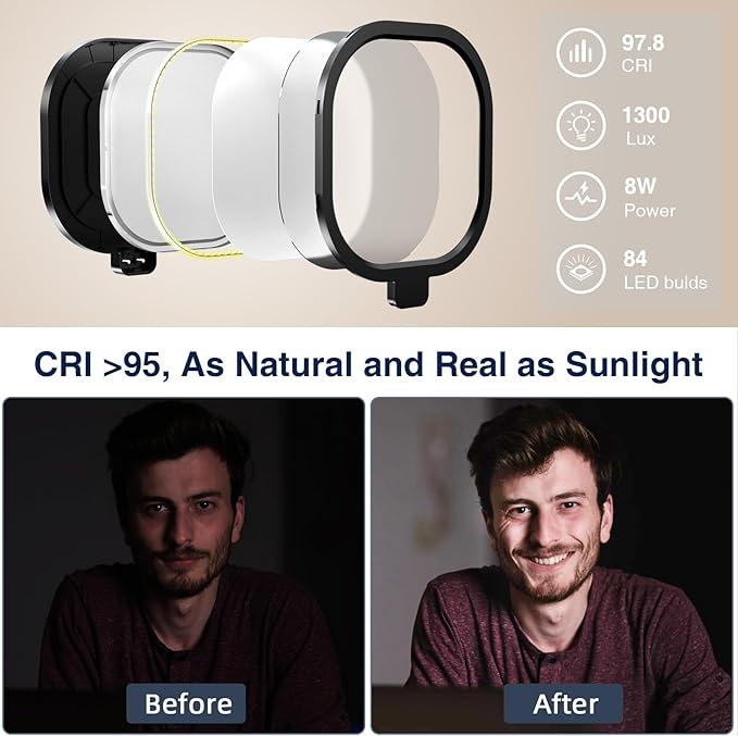 LitONES 2Pcs Desktop Video Conference Lighting for Zoom Meeting, Computer, Laptop, Work from Home with Nature Soft Light, Adjustable Brightness & Color Temp and Flexible Stand & Versatile Phone Holder