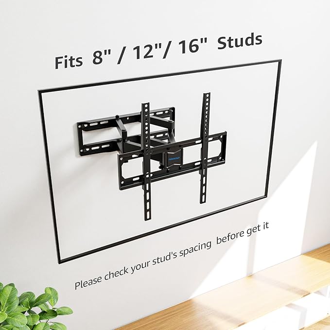 MOUNTUP UL Listed TV Wall Mount, Full Motion TV Mount for Most 26-65 Inch Flat/Curved TVs Fit 16" Wood Stud, Wall Mount TVs Bracket with Dual Swivel Articulating Arm Max VESA 400x400mm up to 88 LBS