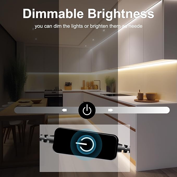 Pandery COB LED Strip Lights 5M,Touch Dimmable led Strips,16.4ft LED Tape Lights with CRI90+,4000K Natural White led Lights,1600LEDs,24V LED Rope Indoor for Bedroom,TV,Kitchen,Closet