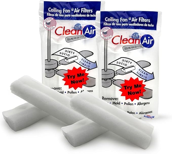 BioStrike Ceiling Fan Blade Air Filter - Dust & Allergen Catcher - Easy-Attach - Blade Filters for Any Fan Size - Reduce Airborne Particles - Made in USA (2 Pack, 4 Blade Filters Total)